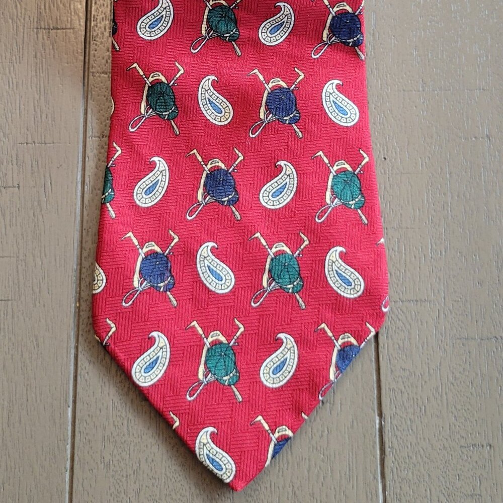Vintage Tommy Hilfiger 100% Italian Silk Red Paisley Polo Tie Made in USA